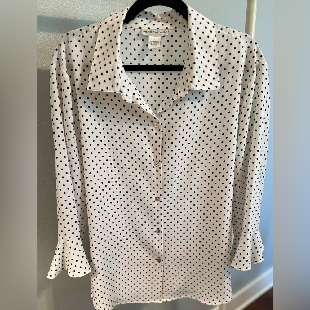 MICHELE MICHELE White and Black Polka Dot Blouse
